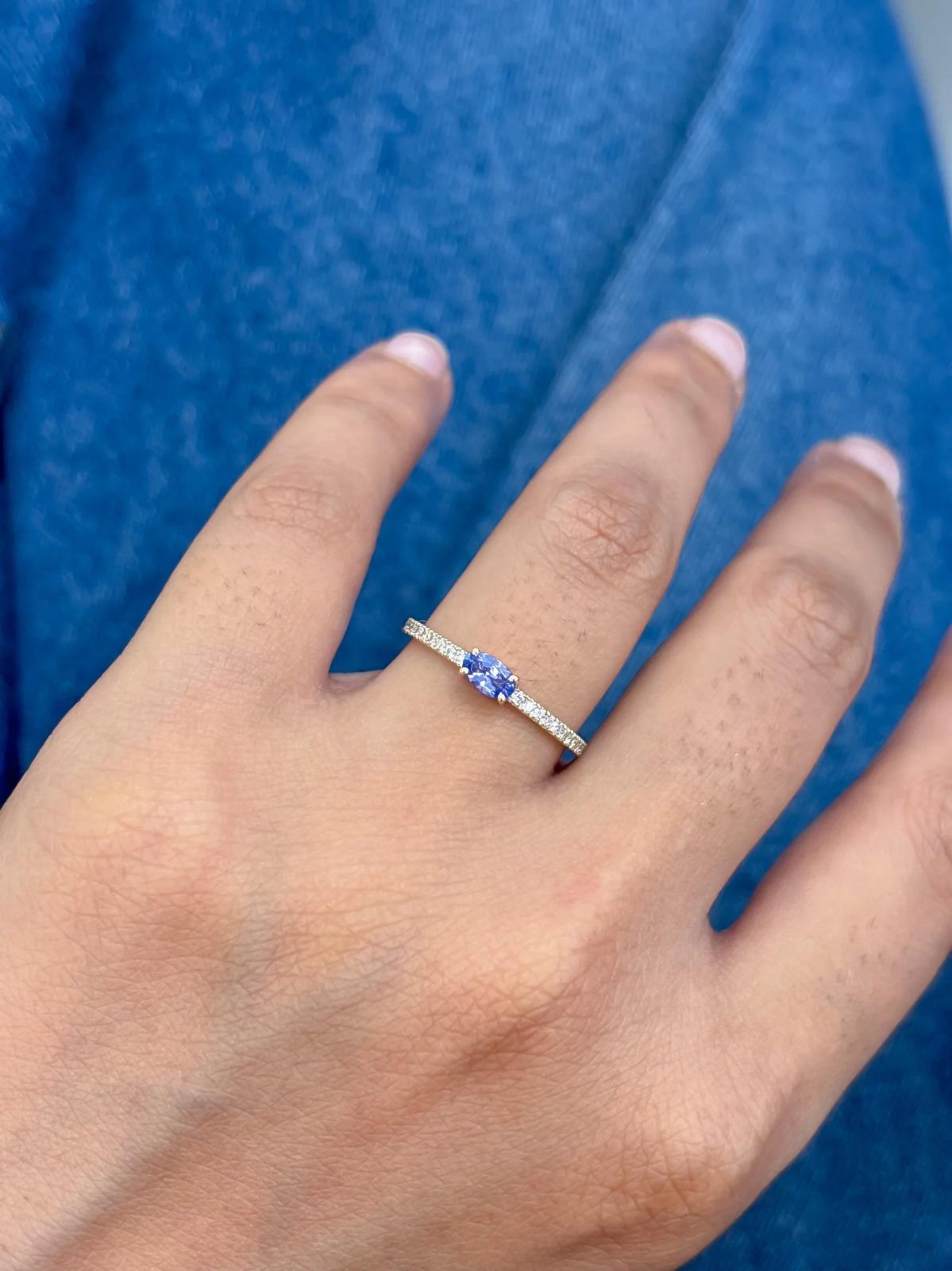 14K Real Solid Yellow Gold Tanzanite & Diamond Ring Size 7