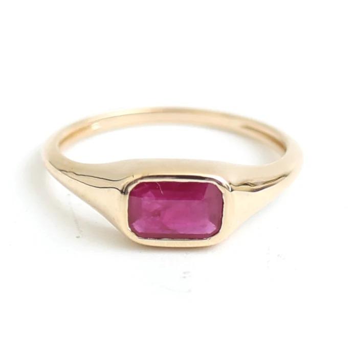 14K Real Solid Yellow Gold Ruby Ring Size 4