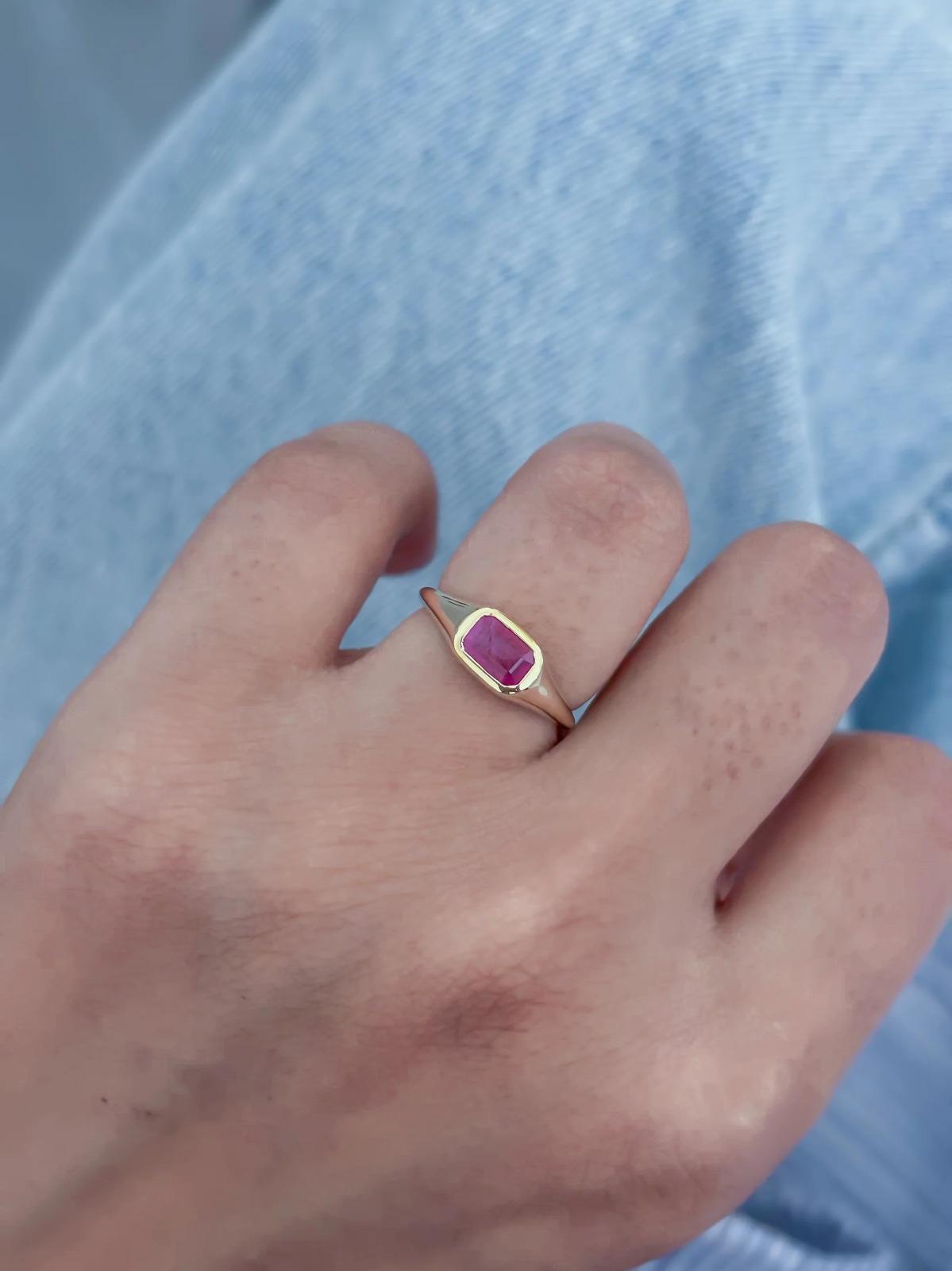 14K Real Solid Yellow Gold Ruby Ring Size 4