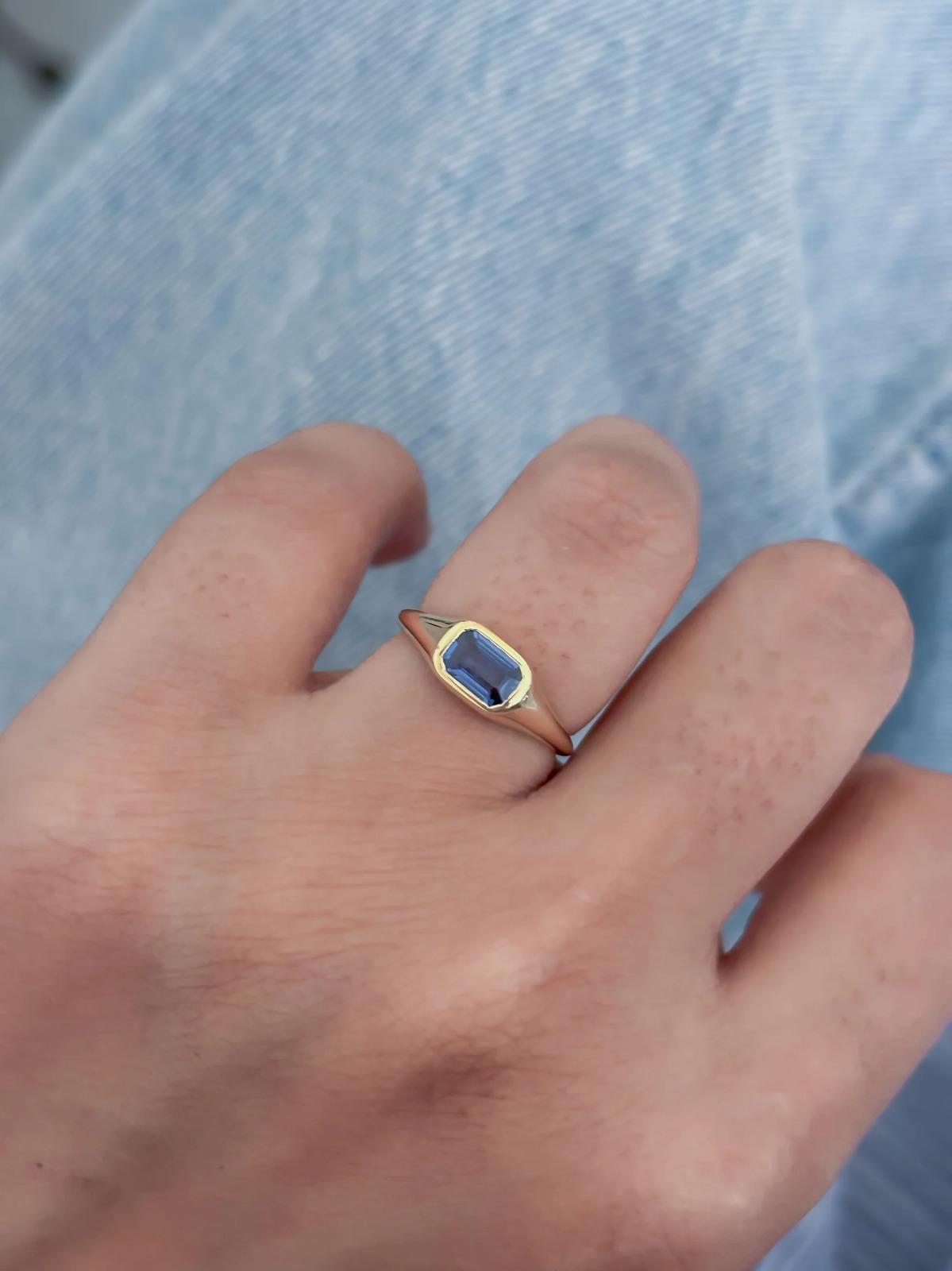 14K Real Solid Yellow Gold Blue Sapphire Ring Size 4