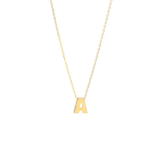 14k Gold Yellow Gold A Initial Letter Minimalist  Necklace 16"-18"