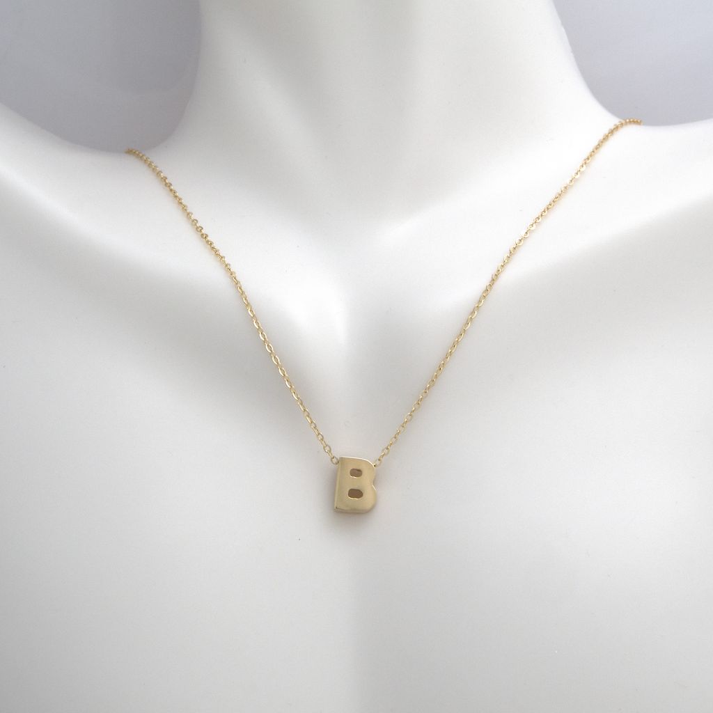 14k Gold Yellow Gold B Initial Letter Minimalist  Necklace 16"-18"