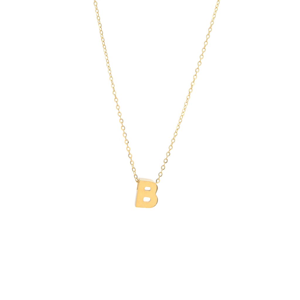 14k Gold Yellow Gold B Initial Letter Minimalist  Necklace 16"-18"