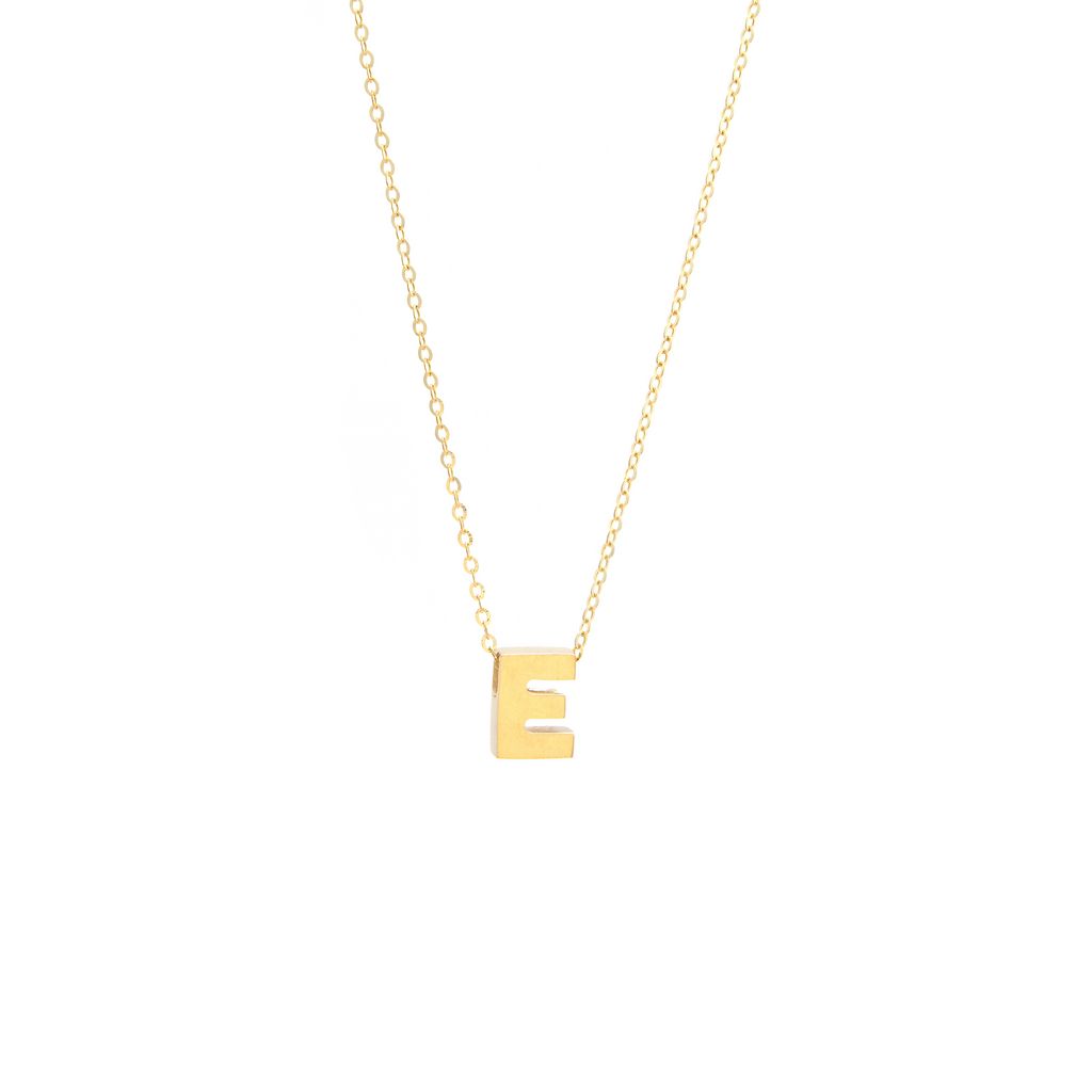 14k Gold Yellow Gold E Initial Letter Minimalist  Necklace 16"-18"