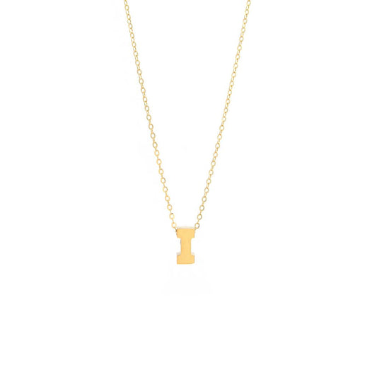 14k Gold Yellow Gold I Initial Letter Minimalist  Necklace 16"-18"