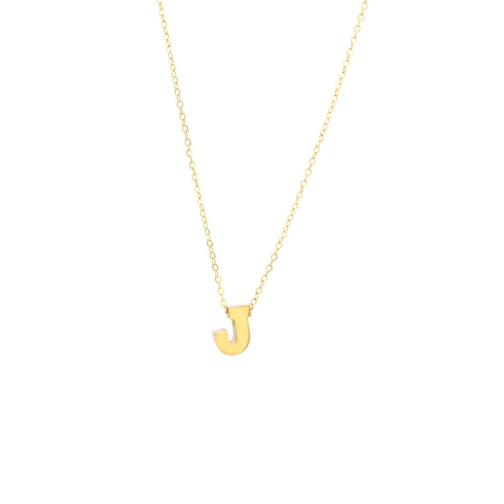 14k Gold Yellow Gold J Initial Letter Minimalist  Necklace 16"-18"
