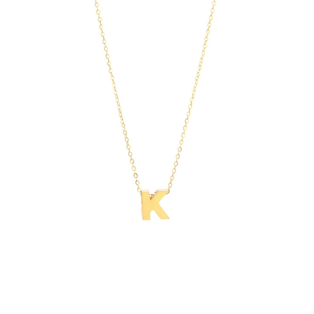 14k Gold Yellow Gold K Initial Letter Minimalist  Necklace 16"-18"