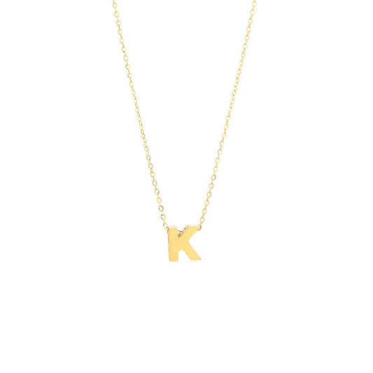 14k Gold Yellow Gold K Initial Letter Minimalist  Necklace 16"-18"