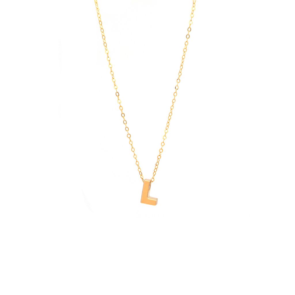 14k Gold Yellow Gold L Initial Letter Minimalist  Necklace 16"-18"