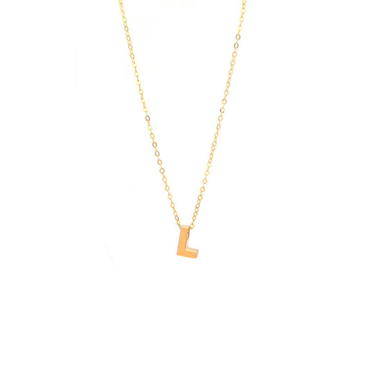 14k Gold Yellow Gold L Initial Letter Minimalist  Necklace 16"-18"