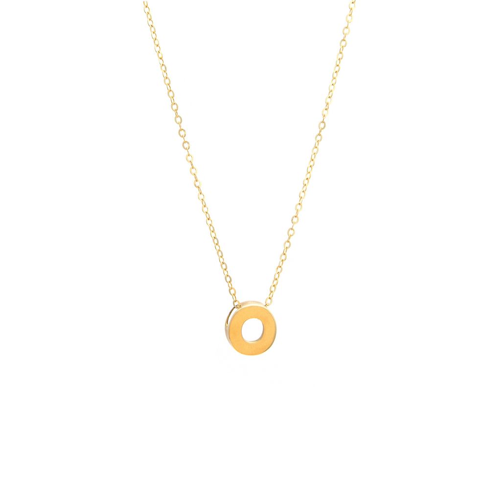 14k Gold Yellow Gold O Initial Letter Minimalist  Necklace 16"-18"