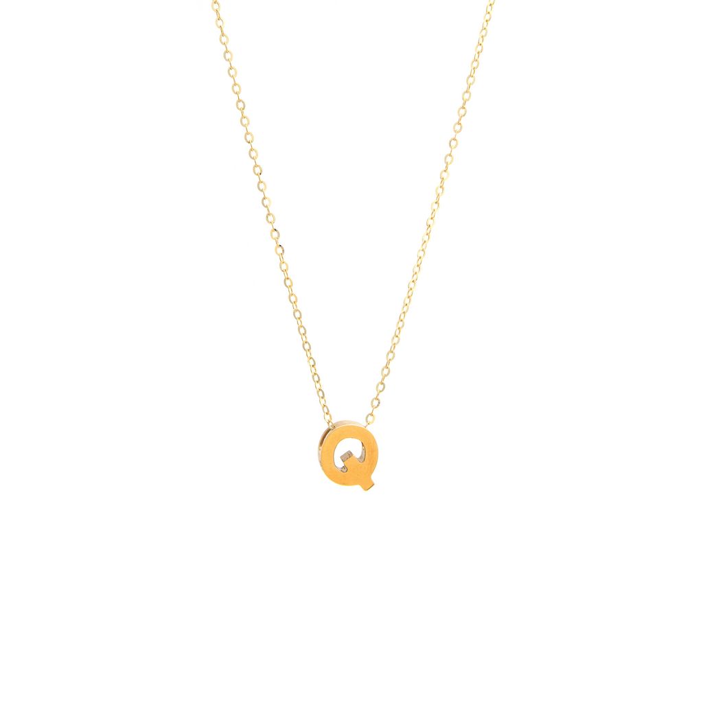 14k Gold Yellow Gold Q Initial Letter Minimalist  Necklace 16"-18"