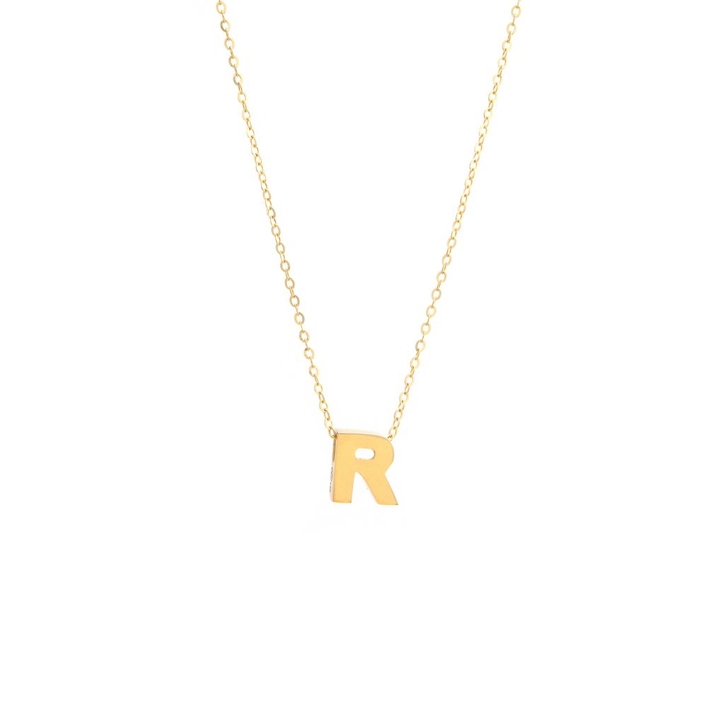 14k Gold Yellow Gold R Initial Letter Minimalist  Necklace 16"-18"