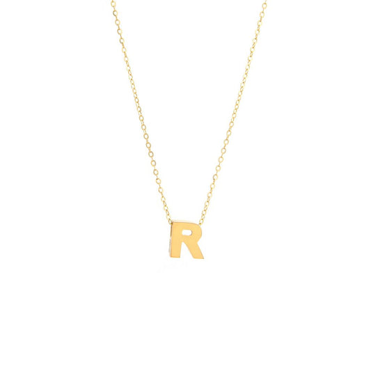 14k Gold Yellow Gold R Initial Letter Minimalist  Necklace 16"-18"