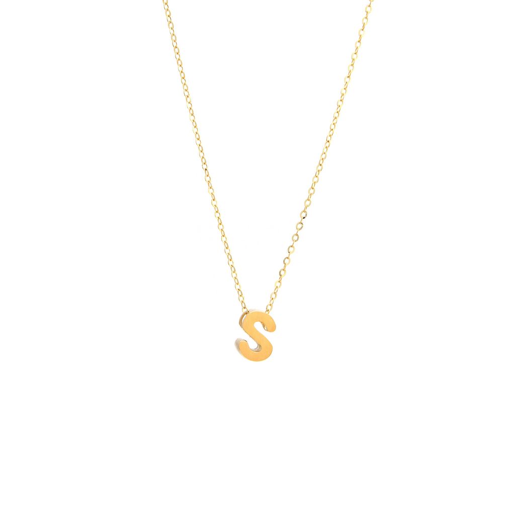 14k Gold Yellow Gold S Initial Letter Minimalist  Necklace 16"-18"
