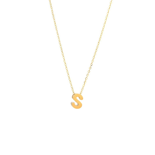 14k Gold Yellow Gold S Initial Letter Minimalist  Necklace 16"-18"