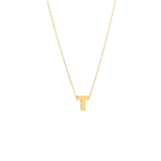 14k Gold Yellow Gold T Initial Letter Minimalist  Necklace 16"-18"