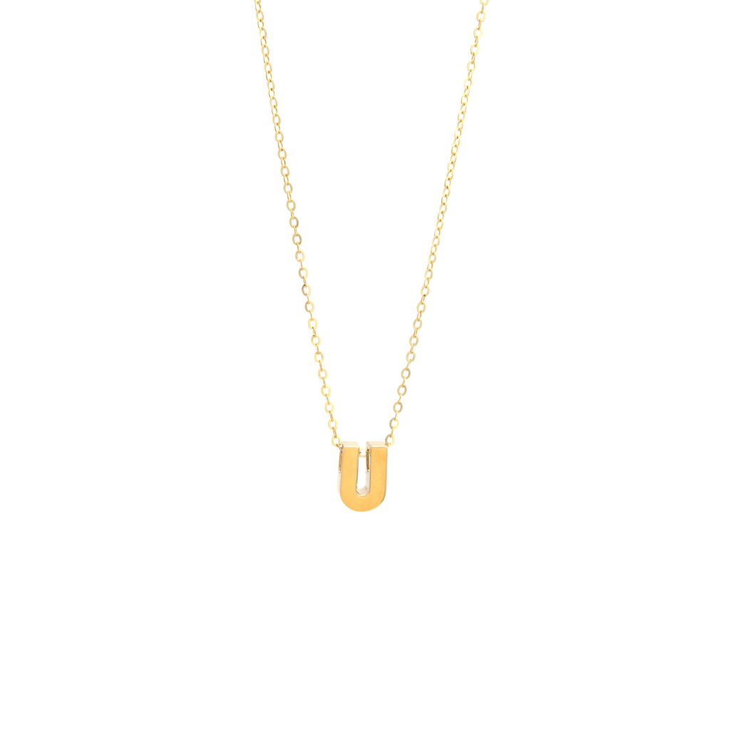14k Gold Yellow Gold U Initial Letter Minimalist  Necklace 16"-18"