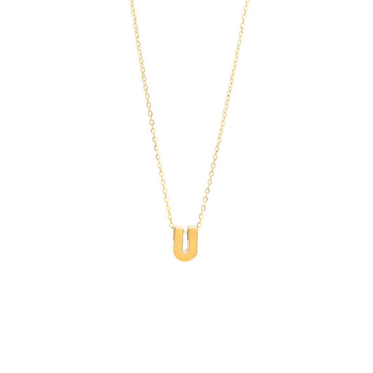 14k Gold Yellow Gold U Initial Letter Minimalist  Necklace 16"-18"