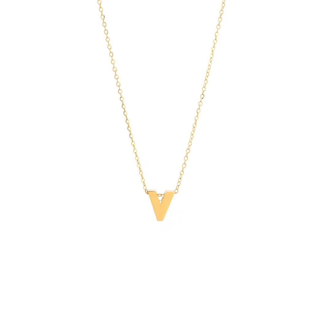 14k Gold Yellow Gold V Initial Letter Minimalist  Necklace 16"-18"
