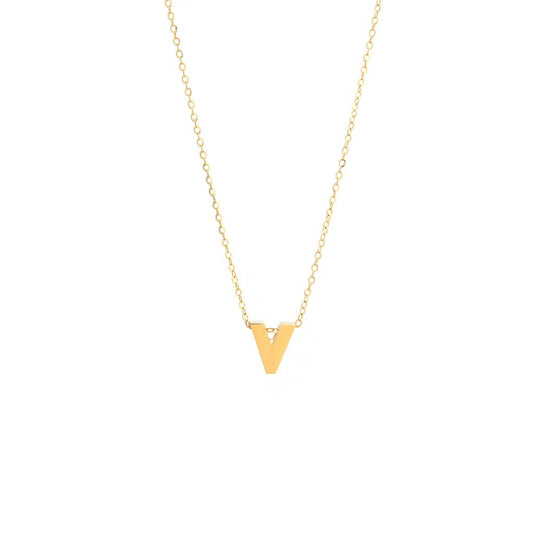 14k Gold Yellow Gold V Initial Letter Minimalist  Necklace 16"-18"