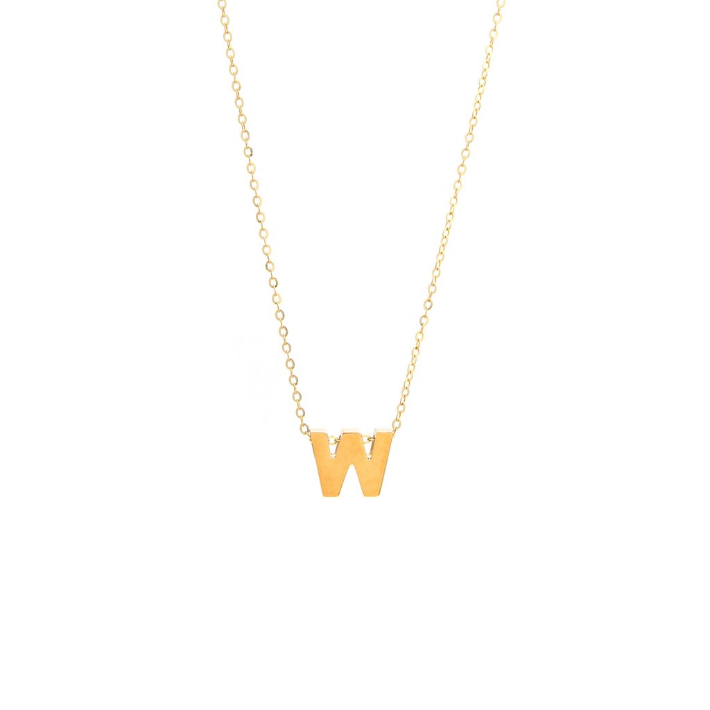 14k Gold Yellow Gold W Initial Letter Minimalist  Necklace 16"-18"