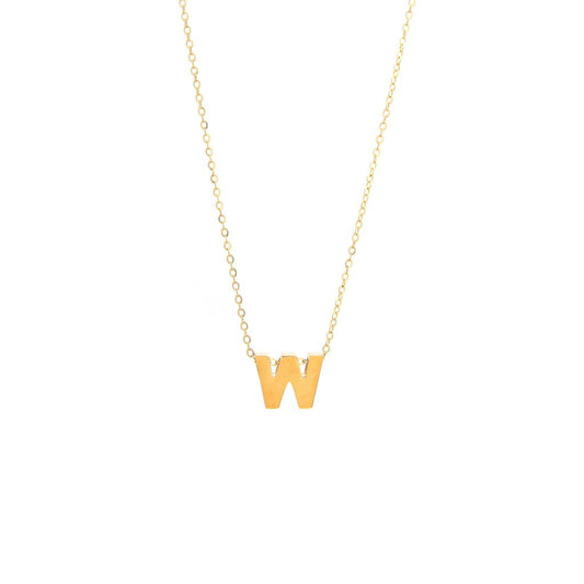 14k Gold Yellow Gold W Initial Letter Minimalist  Necklace 16"-18"