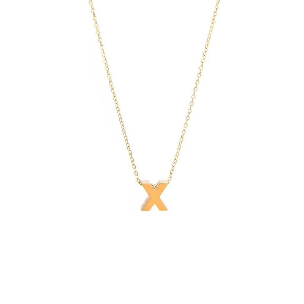 14k Gold Yellow Gold X Initial Letter Minimalist  Necklace 16"-18"