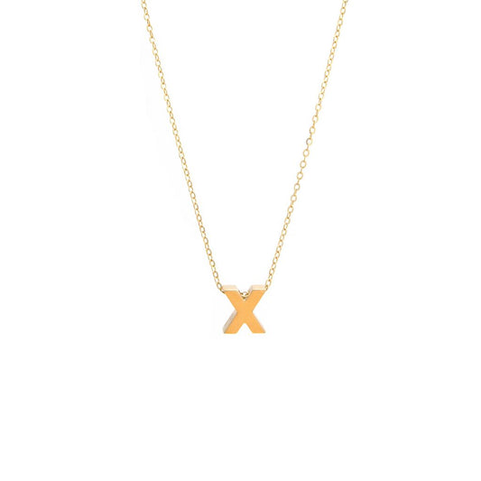 14k Gold Yellow Gold X Initial Letter Minimalist  Necklace 16"-18"