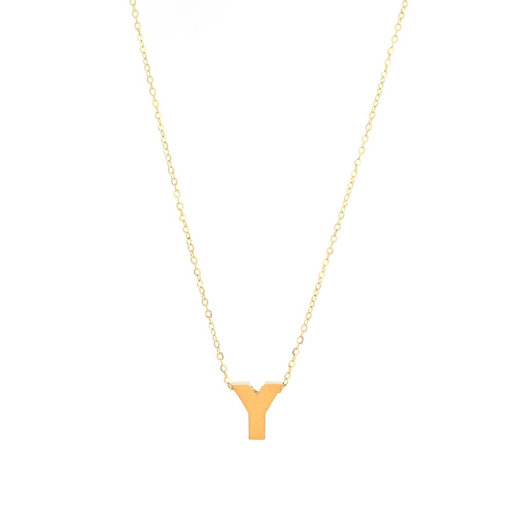 14k Gold Yellow Gold Y Initial Letter Minimalist  Necklace 16"-18"