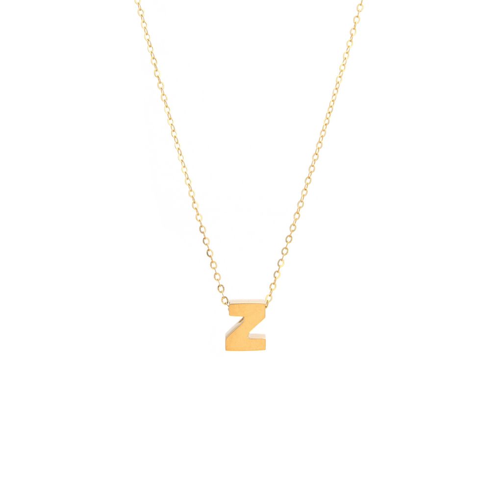 14k Gold Yellow Gold Z Initial Letter Minimalist  Necklace 16"-18"