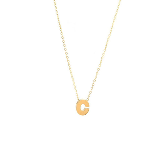 14k Gold Yellow Gold C Initial Letter Minimalist  Necklace 16"-18"