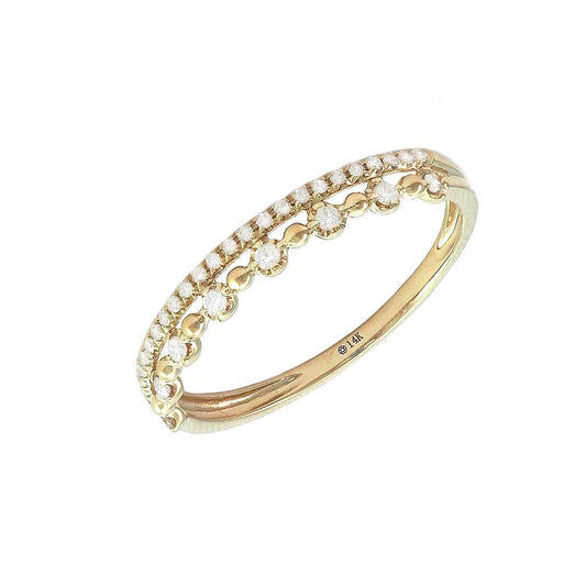14K Real Yellow Gold Round Prong Diamond Double Ring Size 6.5