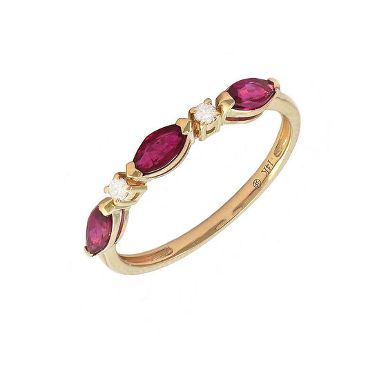 14K Real Yellow Gold Marquise Prong Ruby And Diamond Ring Size 6.5