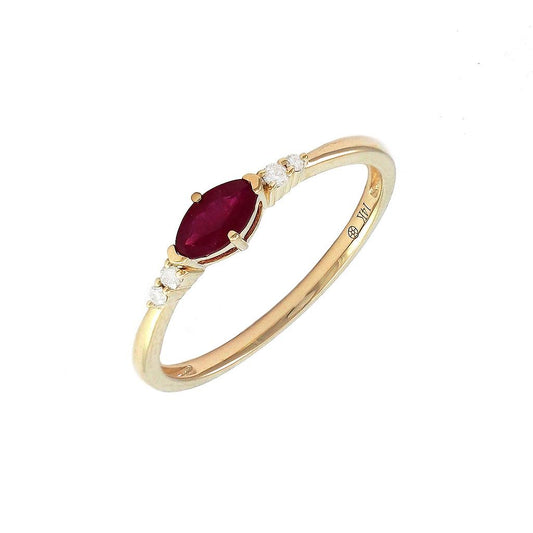 14K Real Yellow Gold Marquise Prong Ruby And Diamond Ring Size 6.5