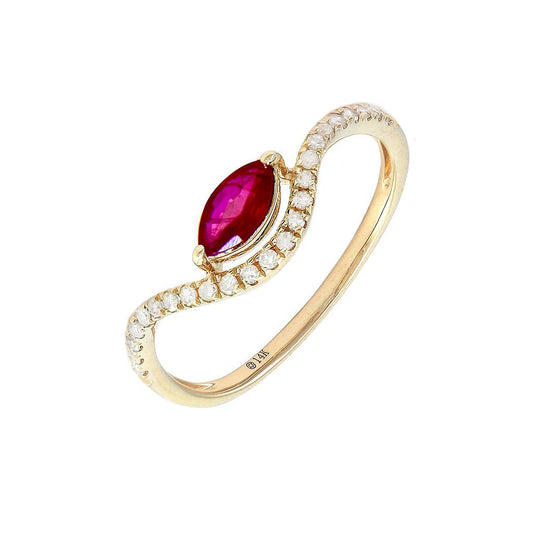 14K Real Yellow Gold Marquise Prong Ruby & Diamond Ring 6.5"