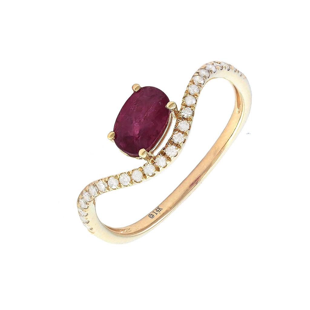 14K Real Yellow Gold Oval Prong Ruby & Diamond Ring 6.5"