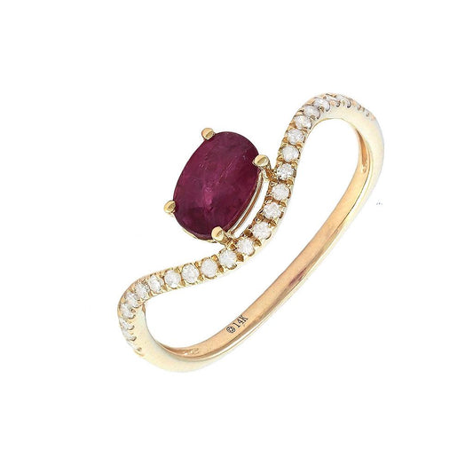 14K Real Yellow Gold Oval Prong Ruby & Diamond Ring 6.5"